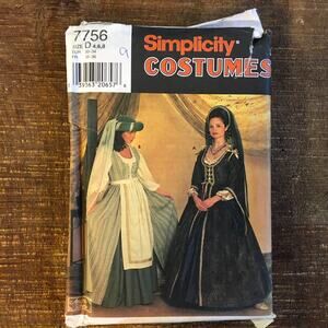 Simplicity Sewing Pattern 7756 Costume Womens Tudor Anne Boleyn 4, 6, 8 UNCUT